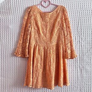 Topshop orange creamsicle lace bell sleeve dress size US8